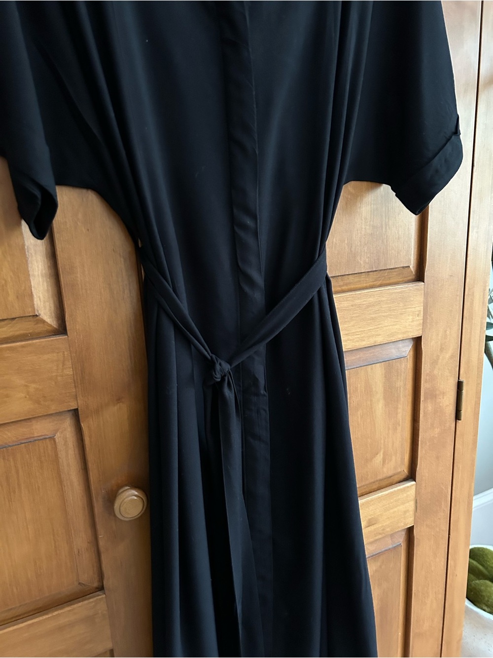 H&M black button front  Midi Dress with Waist Tie Size Small - Picture 4 of 6